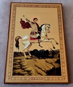 Piękna Ikona prawosławna na desce Święty Jerzy Walczący ze smokiem. 