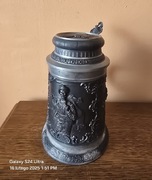 Piękny bavarski cynowy kufel myśliwski XXw.