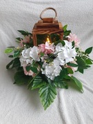 stroik na grób cmentarz hortensja biała różowa lampion latarenka latarnia 