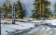 Art-124_Zimowa rzeka - obraz olejny 60x40 