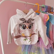 Bluza z kapturem 98 z sową sowa słodka beżowa kremowa nude 