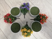 Zestaw 4 bukietów sztucznych kwiatów dekoracje doniczki mech