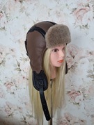 Skórzana czapka brązowa 58-59 cm