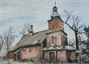 Akwarela - Kościół drewniany Pisarzowa