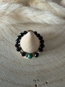 Pierścionek czarny turmalin malachit