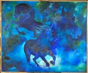 "Konie" akryl wielkoformatowy 100x120 cm oprawiony