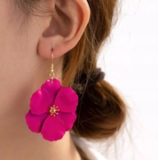 Kolczyki Wiszące Różowe Fuksja Złote Kwiaty Kwiatki Długie Boho 65mm