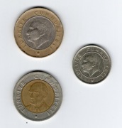 1 nowa lira 2005, 1 lira 2015, 25 kuruszy 2009r. Turcja, 3 szt.