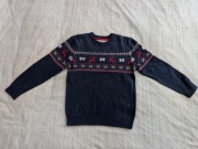 Granatowy świąteczny sweter z wełną w renifery norweski wzór H&M 146 - 152