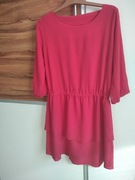 Czerwona, koralowa sukienka z falbankami roz.38/40