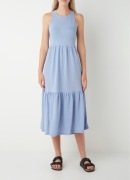 Mango sukienka falbanki długa maxi warstwowa midi błękitna babydoll plecy