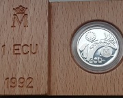 Hiszpania 1 ECU 1992 r Madryt stolica kultury srebro certyfikat 
