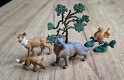 Figurki gumowe PRL zwierzęta leśne wilk lis sarna retro