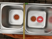 Zlewozmywak nowy dwukomorowy duży z syfonem i korkami 