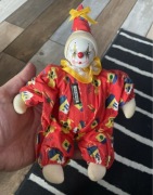 Unikat, stara lalka porcelanowa Klaun, 24cm