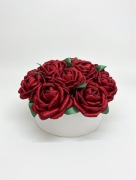 Wieczny bukiet róż satynowych 13 szt. w pudełku | Róże z wstążki