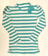 Sweterek damski w biało turkusowe paski Sweter w paski z kokardą Bawełna