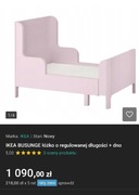 BUSUNGE ikea różowe rozsuwane regulowane łóżko 80x200 + MATERAC