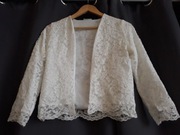Kurtka/żakiet z obszyciem z koronki,Białe koronkowe bolerko ślubne 36/38