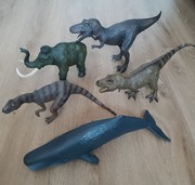 Figurki dinozaurów, mamuta i wieloryba