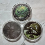 Zestaw 3 Monet Kanadyjski Liść Klonowy Ghana Crowned Crane Tokelau Żółw