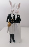 Figurka zając wielkanocny para zajęcy żywicy duży 38 glamour czarno złoty 