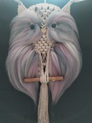 Sowa makrama szara dekoracja ścienna 