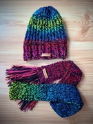 Czapka i szalik komplet damski młodzieżowy handmade Neon Vibes