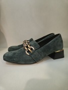 Półbuty butelkowa zieleń skóra naturalna zamszowa Caroline