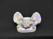 Śliczny świecznik/figurka ceramiczna z ptaszkami - styl retro, perłowe