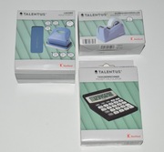 Kalkulator, dziurkacz, dyspenser taśmy klejącej -  zestaw biurowy / szkolny