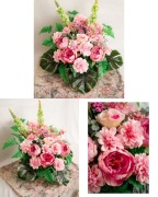 Kompozycja nagrobna różowa | 45 cm | betonowa misa 