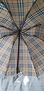 Parasolka damska w beżowo-brązową kratkę składana krótka.
