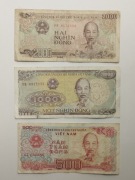 Sprzedam zestaw banknotów Wietnam 2000,1000,500 dong 1988r. - stan dobry