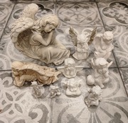 Zestaw aniołków anioły ceramiczne szkło 10 sztuk 