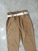 karmelowe jasno brązowe spodnie z eco skóry S M L 