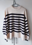 Sweter Zara nowy L paski wełna