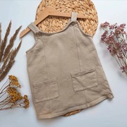 sukienka na szelkach Zara 104 bawełniana brązowa na guziki nude wygodna mię