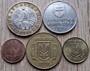 2 ruble+1 kopiejka 2009 Białoruś 10 kopiejek 2009 Ukraina  zestaw 5 monet