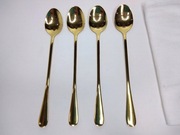 ZESTAW 4x Długa Łyżeczka Złota z Nadrukiem + Woreczek-NOWE