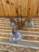 lampa wisząca drwewniana trzy klosze szkło 