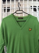 Zielony wełniany sweter lyle & scott w serek na długi rękaw unisex