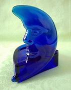 Kobaltowe szkło artystyczne półksiężyc podstawka pod tea light vintage