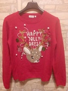 Sweter świąteczny Kappahl r.170 (S) czerwony cekiny renifer Christmas