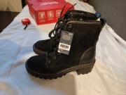 Botki na obcasie blokowych 40 25,5cm vegan czarne lekko ocieplane M&S 