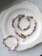 Naszyjnik choker zestaw bransoleta zawieszka stal różowy jaspis