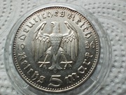 III Rzesza - 5 Marek 1936r  HINDENBURG, Srebro