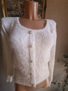 Sweter sweterek damski biały/śmietanka alpaka ozdobne guziki