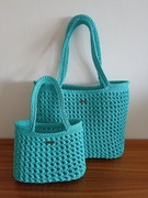 Torebki na lato dla mamy i córki, zestaw, ręcznie robione, kolor lazurowy