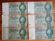 50 marek. 6 banknotów. Różne serie.1924/1933 rok. 